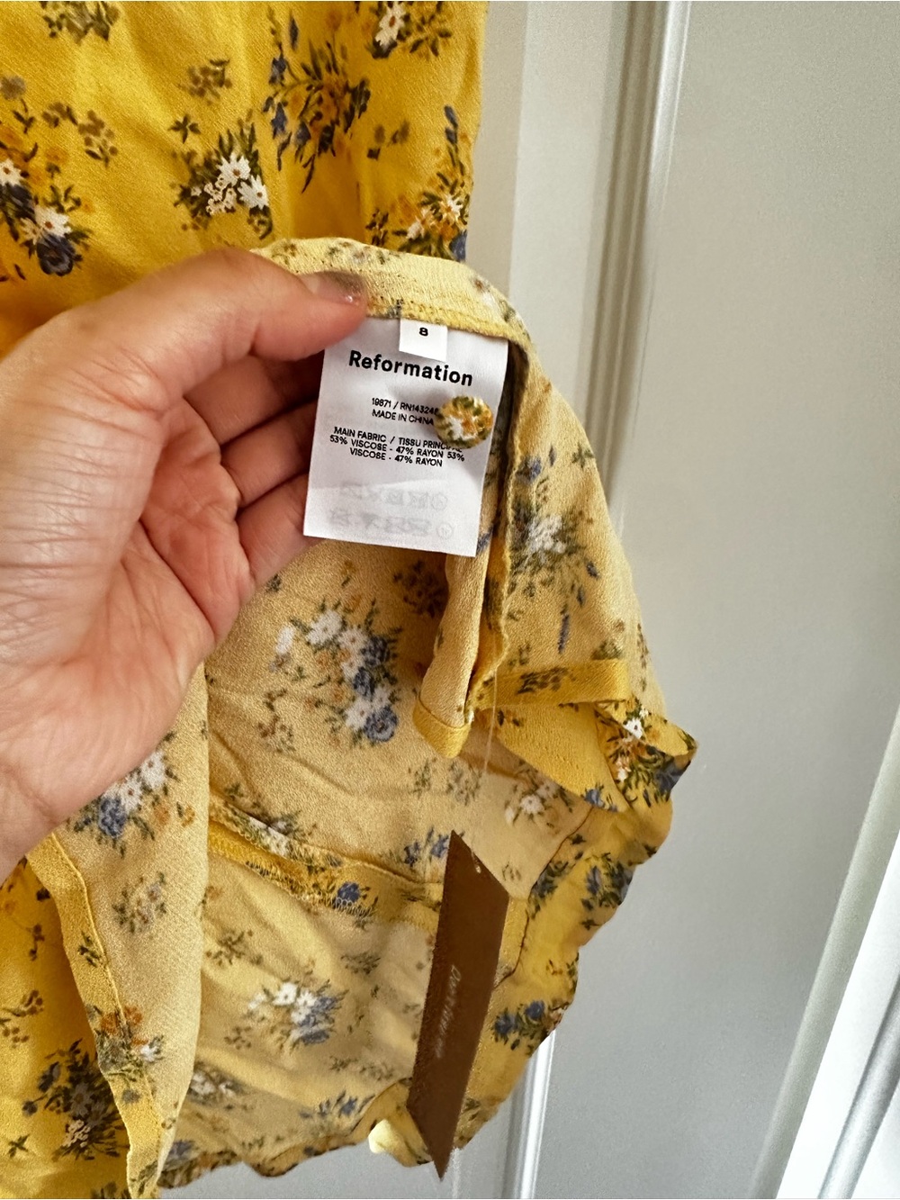 Reformation Yellow Floral Puff-Sleeve Mini Dress - Picture 3 of 3